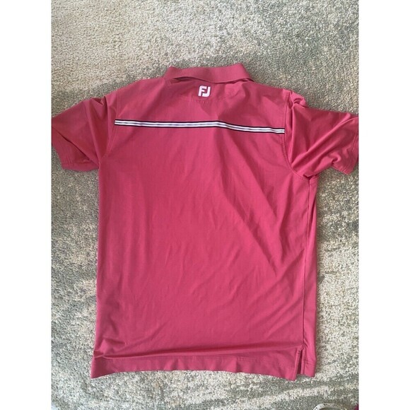 Foot Joy FJ Polo Shirt Sz L Deep Pink Design White Stripe Short Sleeve Golf Logo - Picture 2 of 7